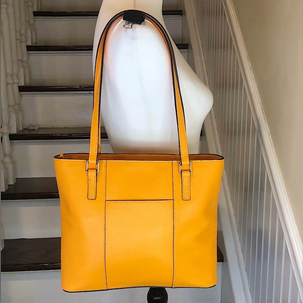 DOONEY BOURKE Orange Saffiano Leather Red Lining Two Top Handle Shoulder Straps - Picture 5 of 16